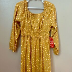 Toddler Girls Mustard Kids Dress with White Dots